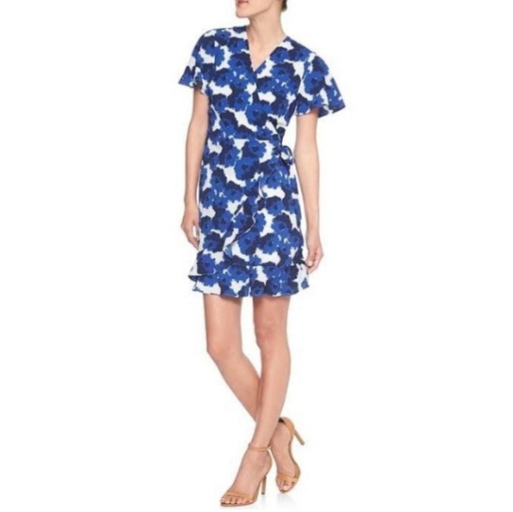 NWOT Banana Republic white/blue wrap dress